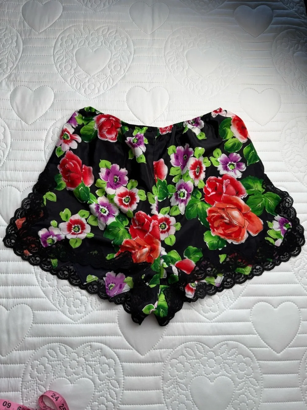 Vintage 90s Victoria’s Secret Gold Label Black Floral High Slit Shorts Small